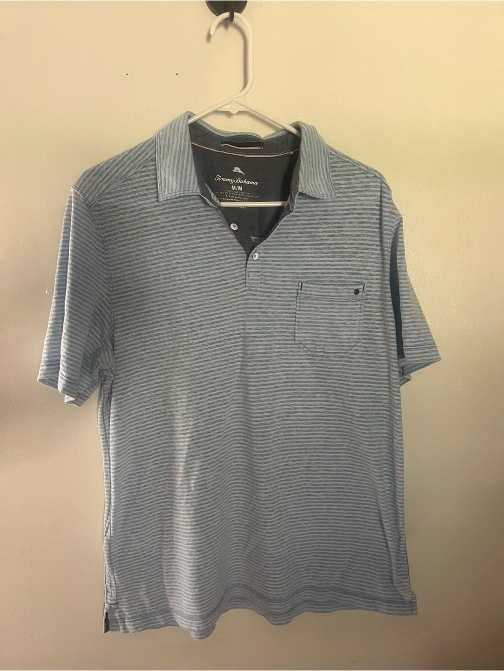 Tommy Bahama Light Blue Striped Pocket Polo
